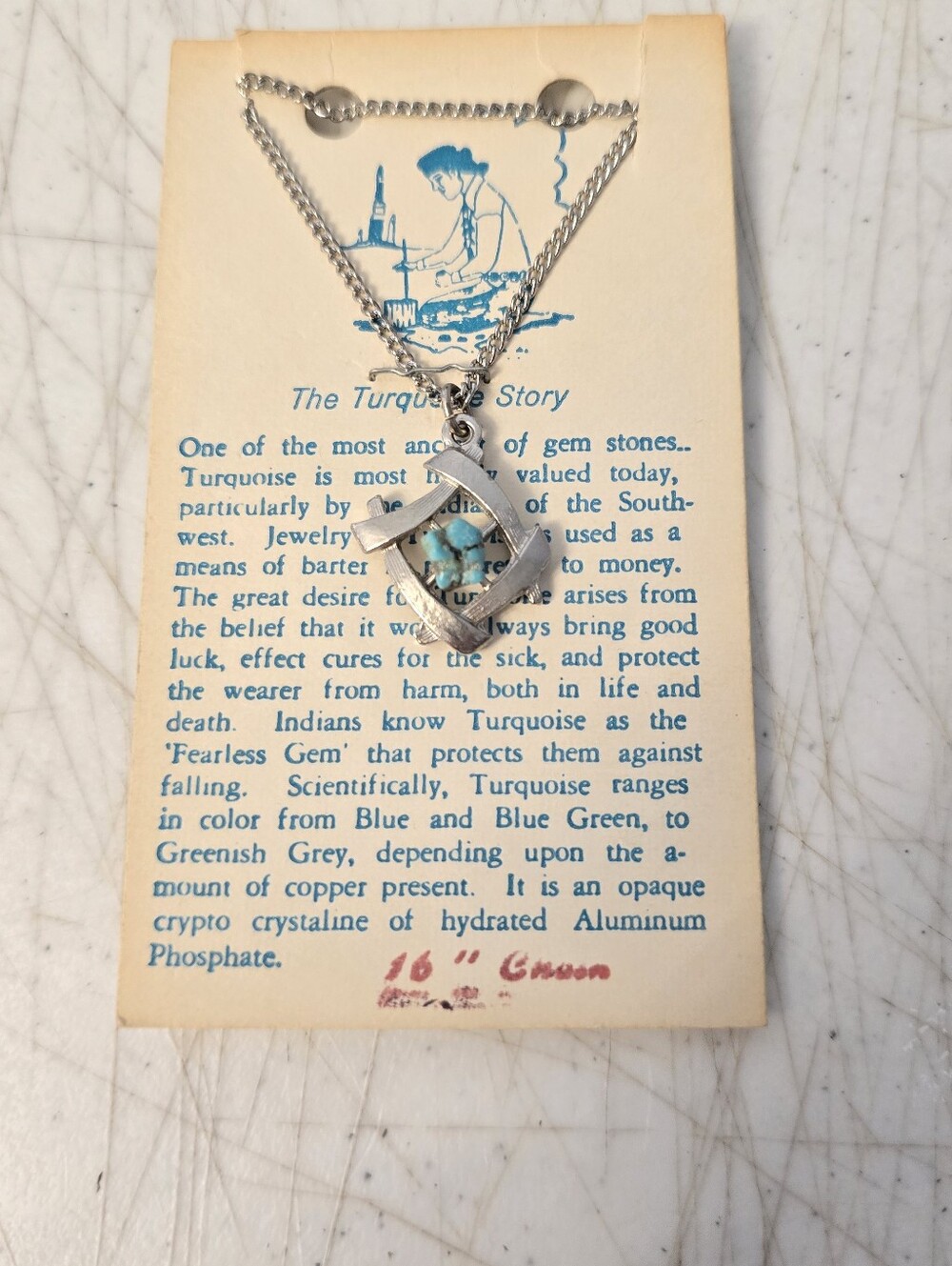 Vintage Silvertone Turquoise Stone Necklace 16"